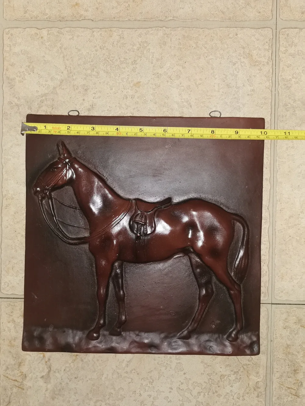 Vintage Embossed Wall Plaque Horse Brown Tone 10